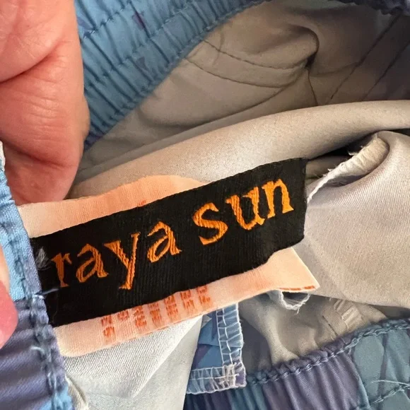 Raya Sun Blue Floral Swim Cover Up Shorts Size M Drawstring & Elastic Waistband - Picture 4 of 8